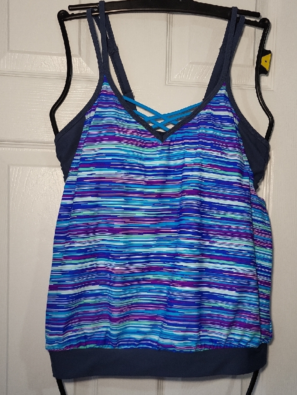 New Free Country Multistripe Swim Top in Blue, Purple & Teal Size M
